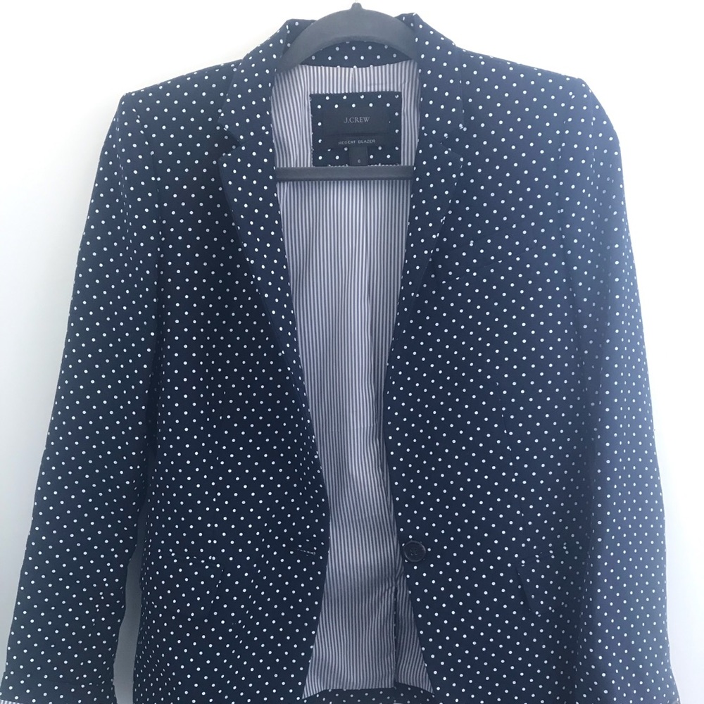 J Crew Polka Dot Linen Navy Blazer, Sz 6 ⭐️